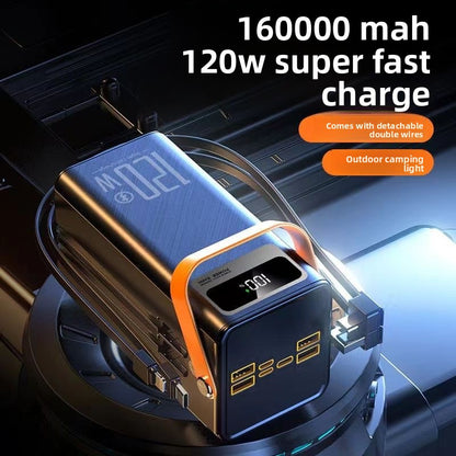 120W Fast Charging 160000mAh Power Bank with Built-in Cable