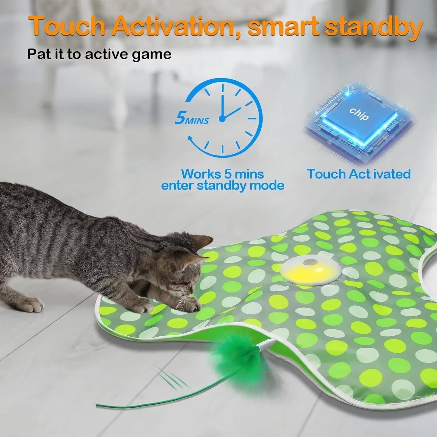 Smart Cat Toys Interactive Hide and Seek Cat Toy with Mouse Squeaky Motion Activated Moving Concealed Feathers Kitten Teaser Toy