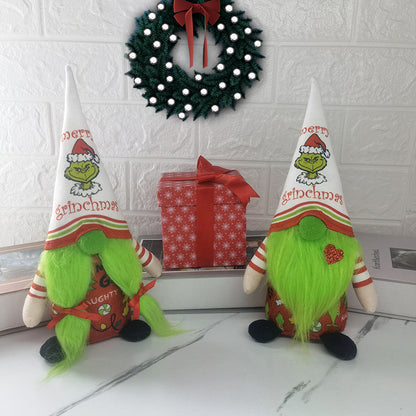 Christmas Grinch Doll Green Furry Monster Decor