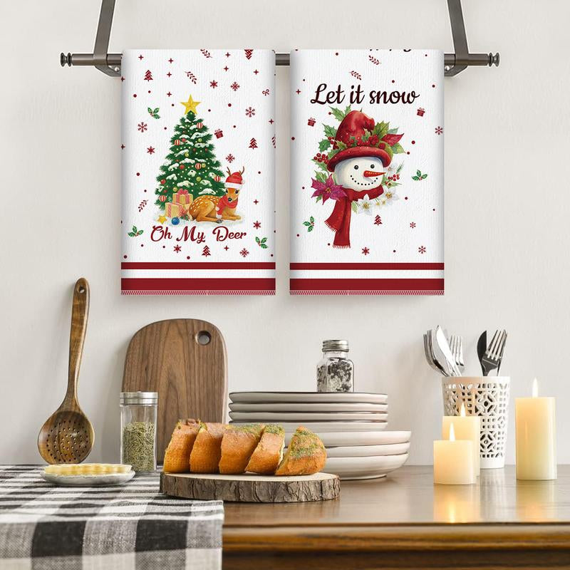 5Pcs Christmas Kitchen Towel Dish Towels and Dishcloths Merry Christmas Tree Reindeer Truck Santa Claus Cartoon Design 15 X 23 Inch Holiday Home Indoor Bathroom Party Noel Decorations Hand Towels Gift Supplies