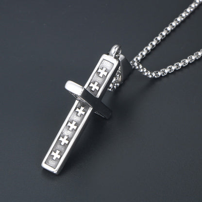 Retro Titanium Steel Cross Pendant Necklace