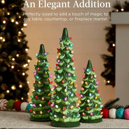 Retro Hand-Painted Desktop Christmas Tree, Ceramic Christmas Tree, Lighting Up, Desktop Christmas Tree and Lights, Perfect Desktop Family Holiday Decoration (3 AA Batteries Need to Be Prepared by Yourself)