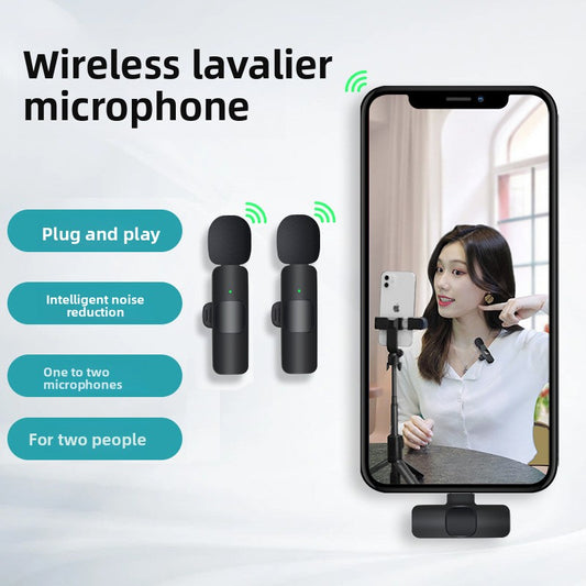 Cross-Border Wireless Lavalier Microphone One-To-Two Dual Microphone Radio Noise Reduction Outdoor Interview Conference Microphone Live Video
