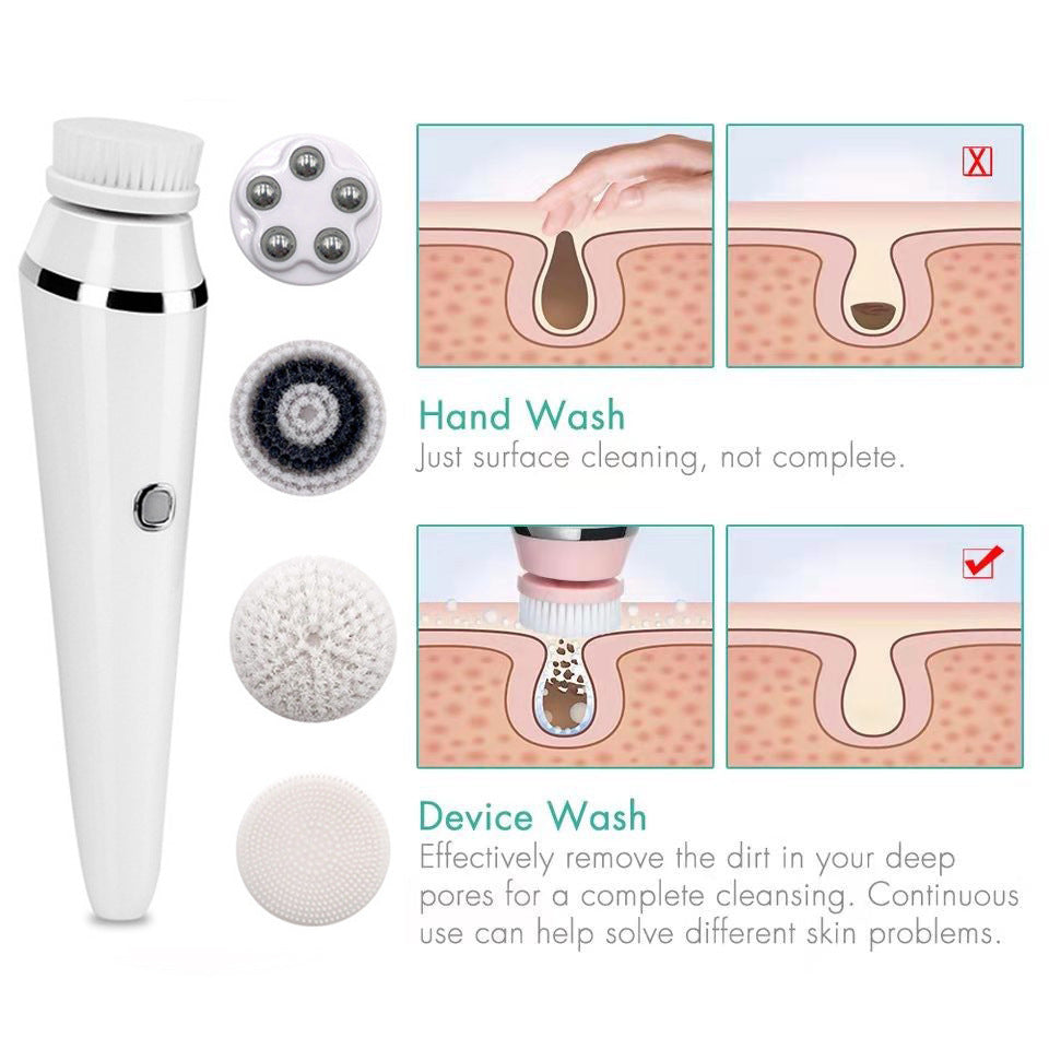 Multifunctional Electric Facial Cleansing Brush with 4 Heads