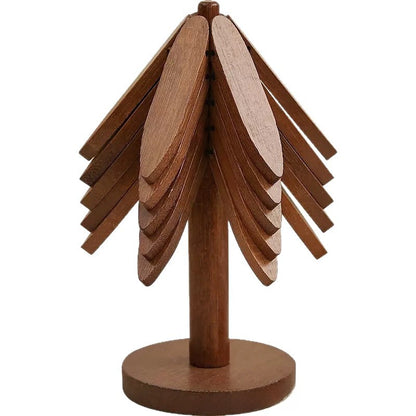Bamboo Heat-Resistant Coaster Set with Tree Design