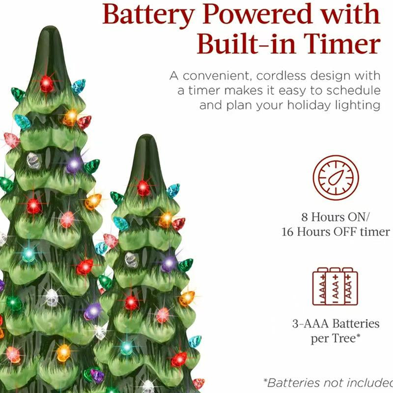 Retro Hand-Painted Desktop Christmas Tree, Ceramic Christmas Tree, Lighting Up, Desktop Christmas Tree and Lights, Perfect Desktop Family Holiday Decoration (3 AA Batteries Need to Be Prepared by Yourself)