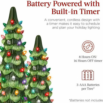 Retro Hand-Painted Desktop Christmas Tree, Ceramic Christmas Tree, Lighting Up, Desktop Christmas Tree and Lights, Perfect Desktop Family Holiday Decoration (3 AA Batteries Need to Be Prepared by Yourself)