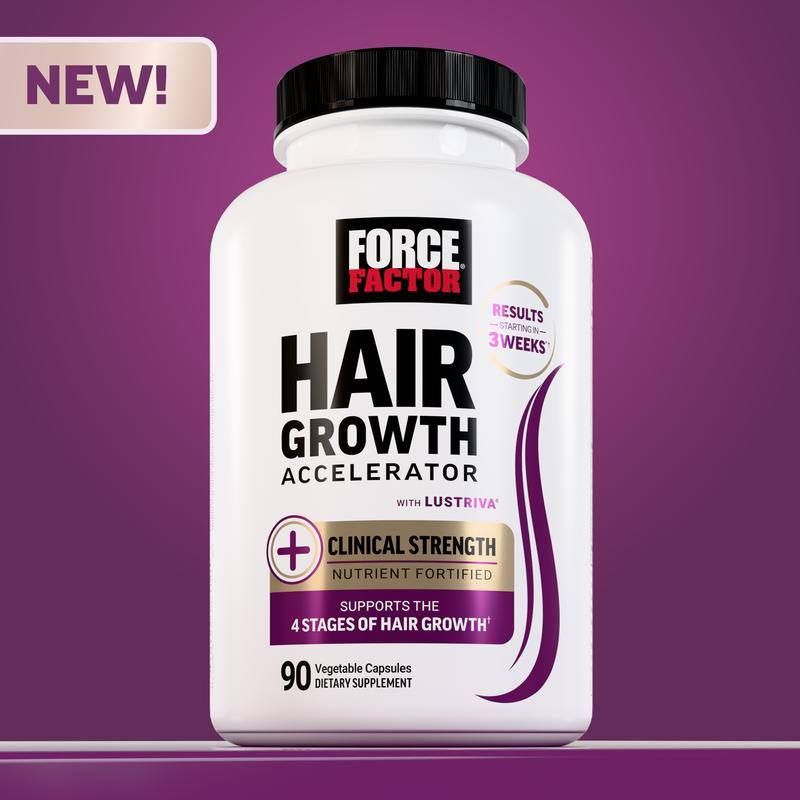 Force Factor Hair Growth Accelerator with Clinically Proven Lustriva to Promote Thicker, Stronger Hair, Biotin, Vitamin E & C, Mixed Berry, 60 Silicon