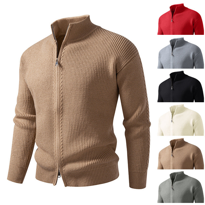 Mens Stand Collar Knit Cardigan Zipper Sweater