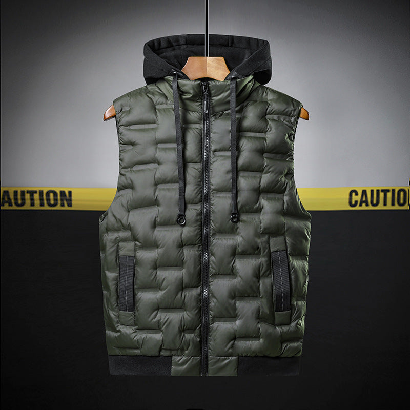 Mens Thickened Sleeveless Hooded Vest