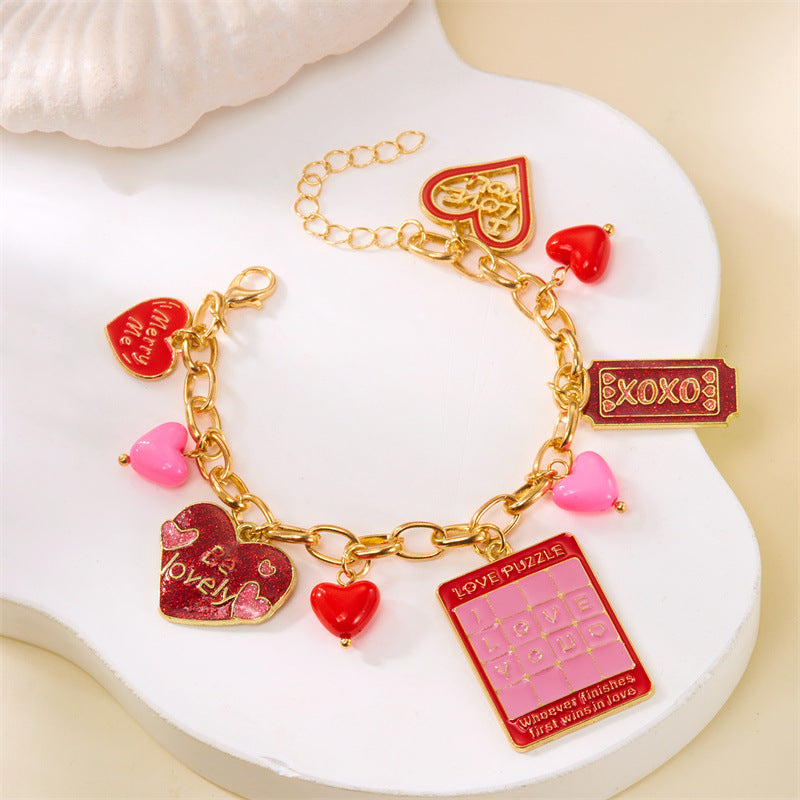 Peach Heart Multi-element Pendant Bracelet
