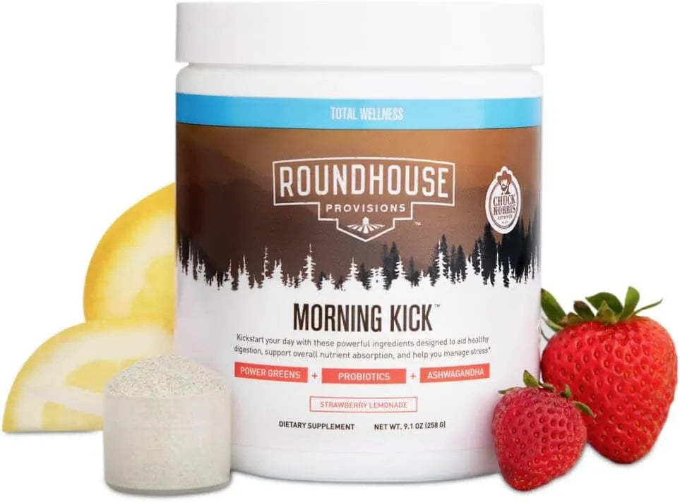 by Chuck Norris Morning Kick, Greens Superfood Powder Supplement with Ashwaganda, Collagen, Probiotics, Supports Energy Levels,
