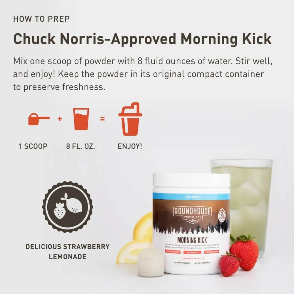 by Chuck Norris Morning Kick, Greens Superfood Powder Supplement with Ashwaganda, Collagen, Probiotics, Supports Energy Levels,