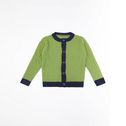 Color Block Mohair Knit Cardigan