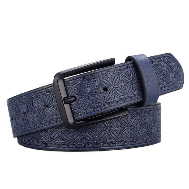 Mens Embossed Pin Buckle Leather Belt