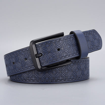 Mens Embossed Pin Buckle Leather Belt