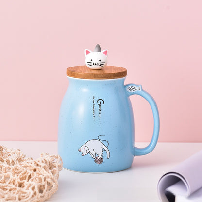 Cartoon cat ceramic covered mug