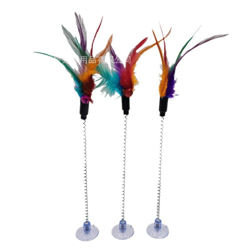 Spring Suction Cat Toy with Feather and Bell