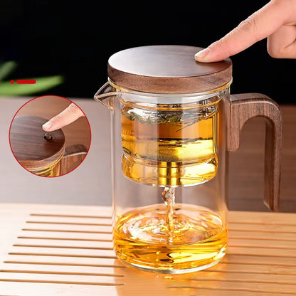 Water Separation Inner Container Teapot One Click Magnetic Switch Tea Separation Filtration Glass Tea Pot Wood Handle Teapot