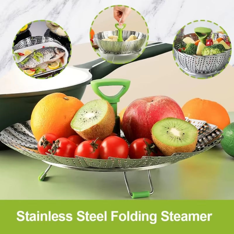 Stainless Steel Lotus Steaming Tray Folding Expandable Food Steamer Vegetable Fruit Basket Mesh Steamer Rack Cooking Cookware