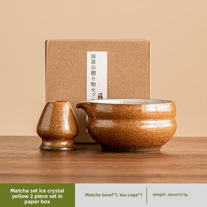 Japanese Ceramic Matcha Bowl Set with Crystalline Glaze