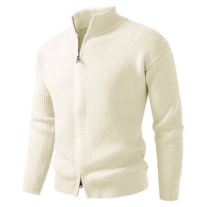 Mens Stand Collar Knit Cardigan Zipper Sweater