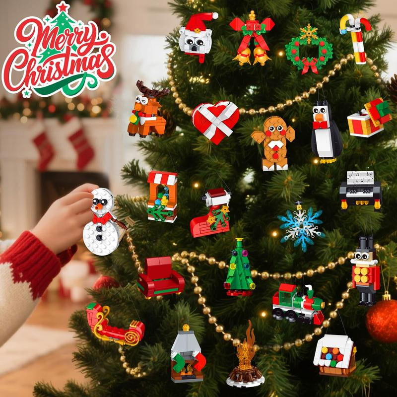 24 Days Christmas Countdown Ornaments Building Set with Hanging Christmas Tree, Wreath, Santa, Snowman, Gingerbread, Reindeer, Nutcracker Snowflakes Xmas Stocking Stuffer Decor Toy Gift for Kids Girl Boys Ages 6+