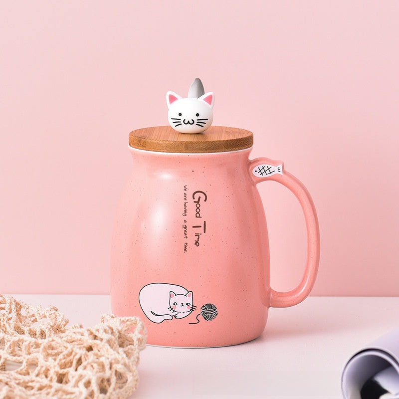 Cartoon cat ceramic covered mug