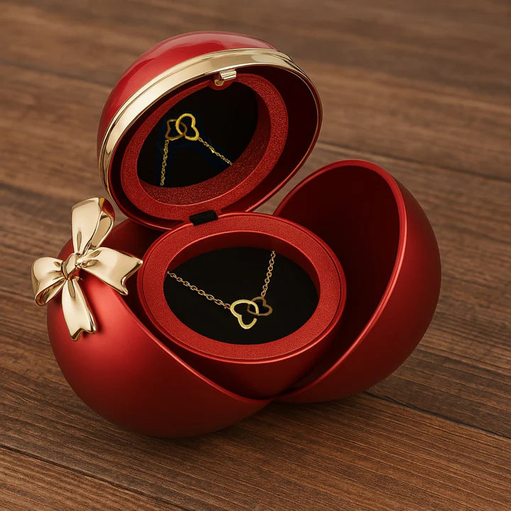 Double Heart Rose Jewelry Box with Necklace