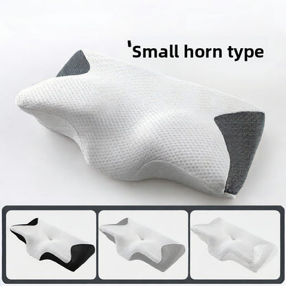 Roll-packed horn-shaped memory foam pillow for sleeping