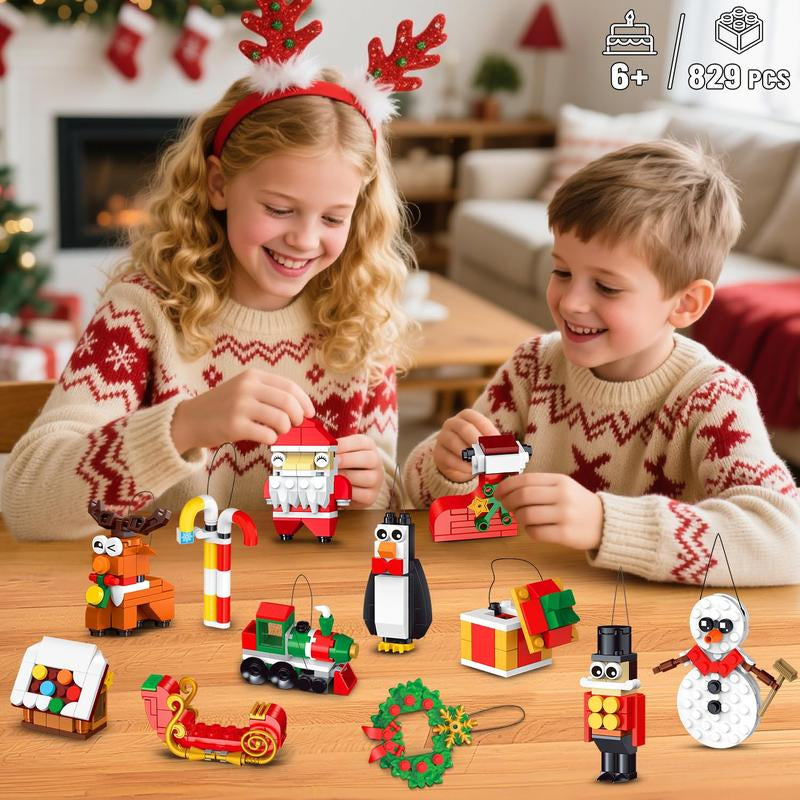 24 Days Christmas Countdown Ornaments Building Set with Hanging Christmas Tree, Wreath, Santa, Snowman, Gingerbread, Reindeer, Nutcracker Snowflakes Xmas Stocking Stuffer Decor Toy Gift for Kids Girl Boys Ages 6+