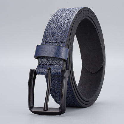 Mens Embossed Pin Buckle Leather Belt