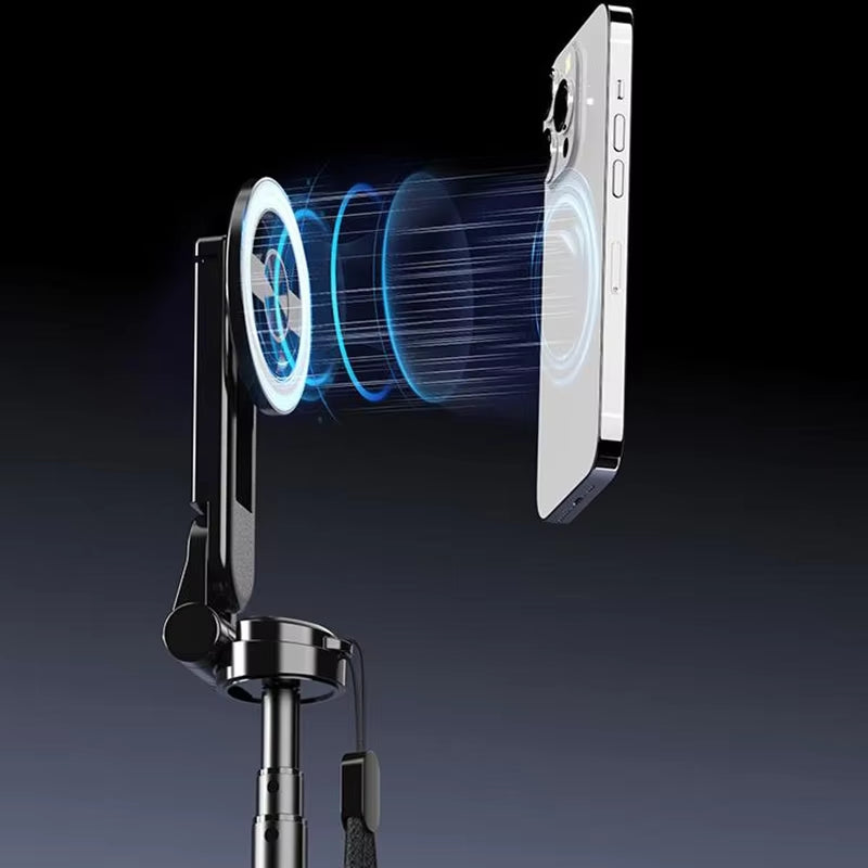 Magnetic Selfie Stick 360 Rotation Bluetooth Selfie Holder Portable Telescopic Magnetic Mobile Tripod Stand for Live Streaming