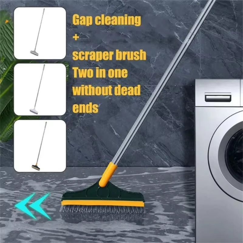 Floor Scrub Brush 2 in 1 Cleaning Brush Long Handle Removable Wiper Magic Broom Brush Squeegee Tile Kitchen Cleaning Tools