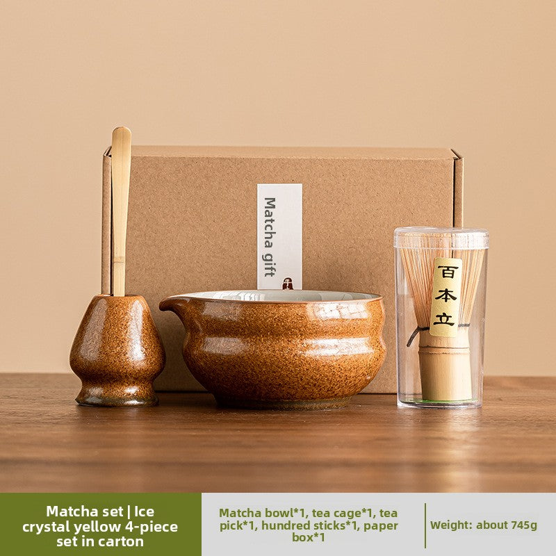Japanese Ceramic Matcha Bowl Set with Crystalline Glaze