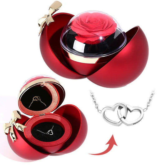 Double Heart Rose Jewelry Box with Necklace