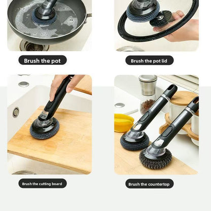 Automatic liquid-adding pot washing brush