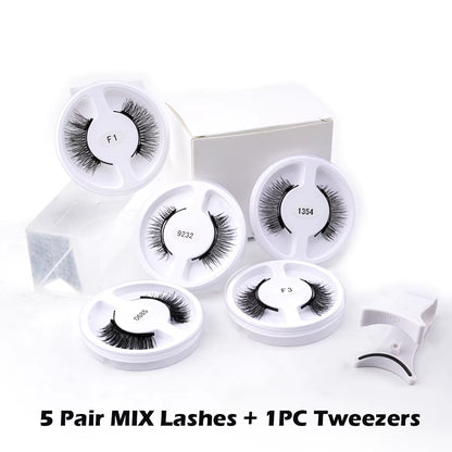 Wholesale Reusable Magnetic False Eyelashes 5 Pairs Magnetic Eyelash Kit Extension Tool Tweezers Makeup Set 5 Style Mink Lashes