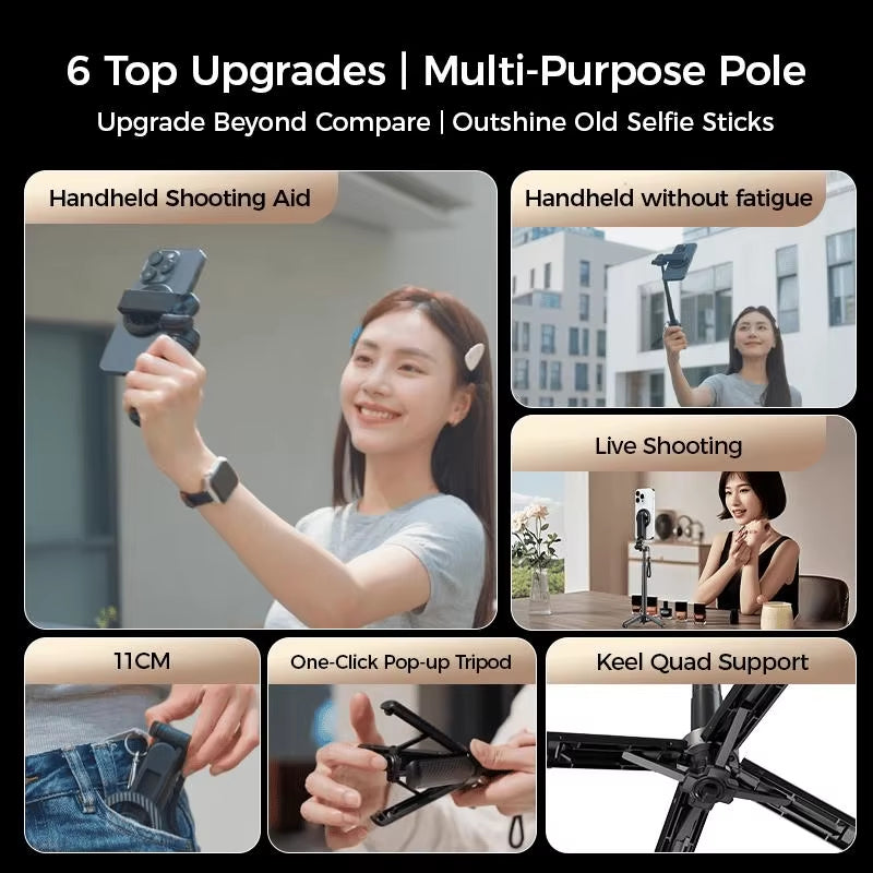 Magnetic Selfie Stick 360 Rotation Bluetooth Selfie Holder Portable Telescopic Magnetic Mobile Tripod Stand for Live Streaming