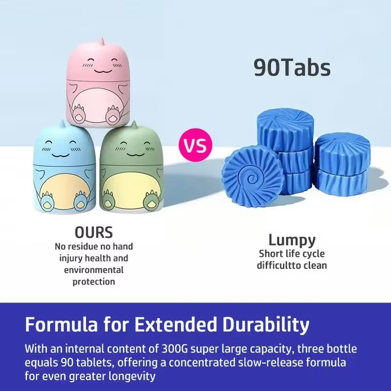 Dinosaur Toilet Cleaner Bottle, Ocean Scented Tank Cleaner Lasts up to 90 Days, Powerful Stain Removal, Long-Lasting Freshness