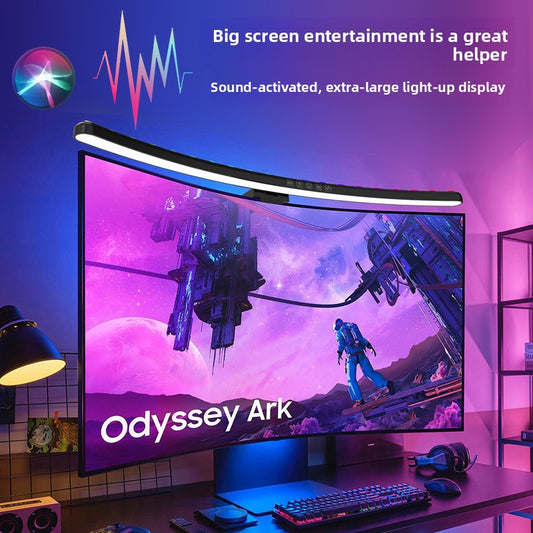 A hanging light on the computer monitor