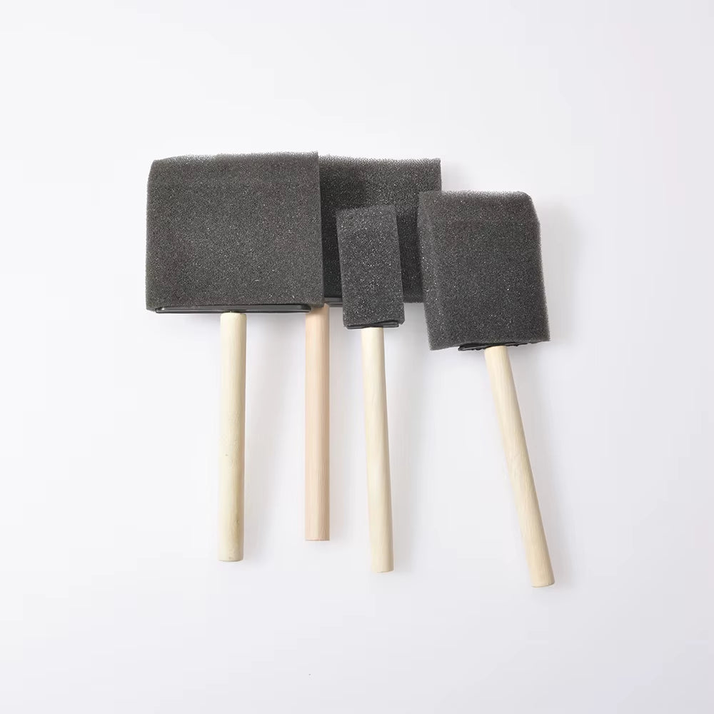 4Pcs/Pack Wooden Handle Foam Paint Brush Sponge Craft Art Craft Paint Brush Set Child Painting Sponge Foam Brushes