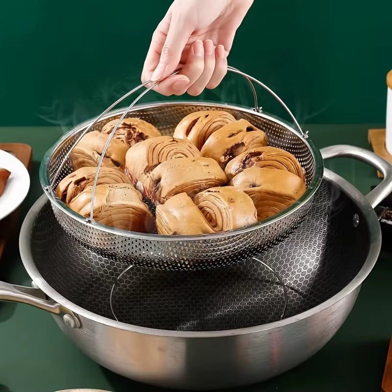 1Pc Stainless Steel Multi-Functional Steamer Basket, Uncharged Kitchen Strainer for Steaming Rice, Dumplings, and Vegetables