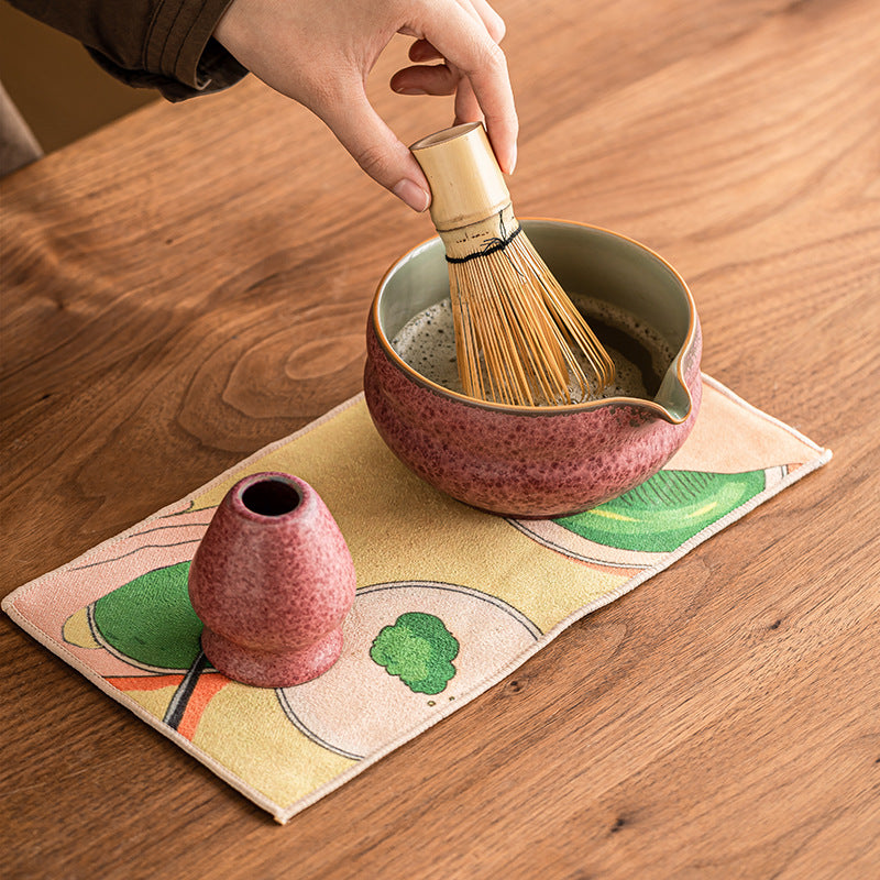 Japanese Ceramic Matcha Bowl Set with Crystalline Glaze