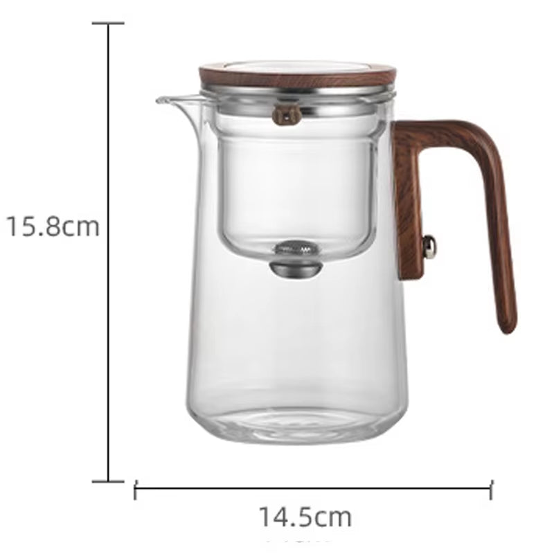 Water Separation Inner Container Teapot One Click Magnetic Switch Tea Separation Filtration Glass Tea Pot Wood Handle Teapot