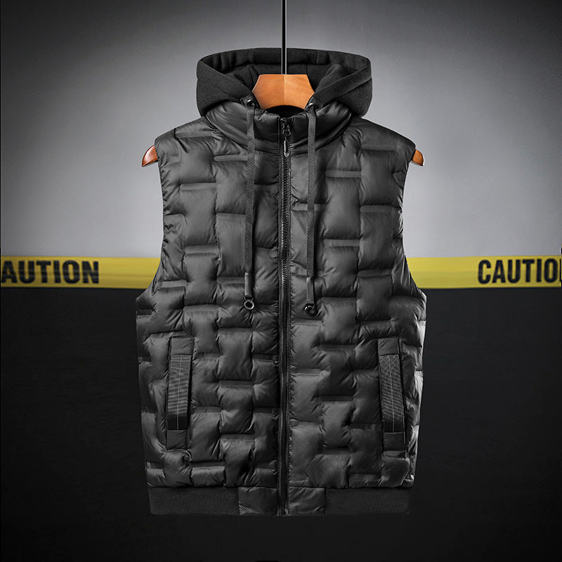 Mens Thickened Sleeveless Hooded Vest