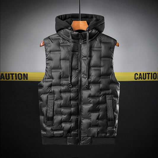 Mens Thickened Sleeveless Hooded Vest