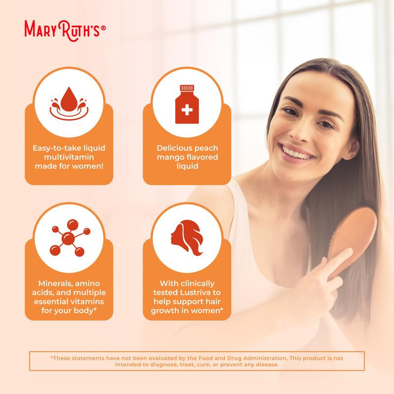 Maryruth'S Liquid Multivitamin + Hair Growth - Clinically Tested Lustriva for Thicker Hair in Women - Improve Facial Wrinkles - Vegan - 15.22 Fl Oz