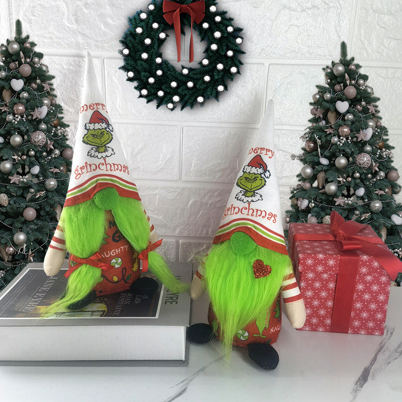 Christmas Grinch Doll Green Furry Monster Decor