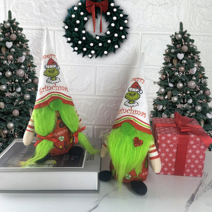 Christmas Grinch Doll Green Furry Monster Decor
